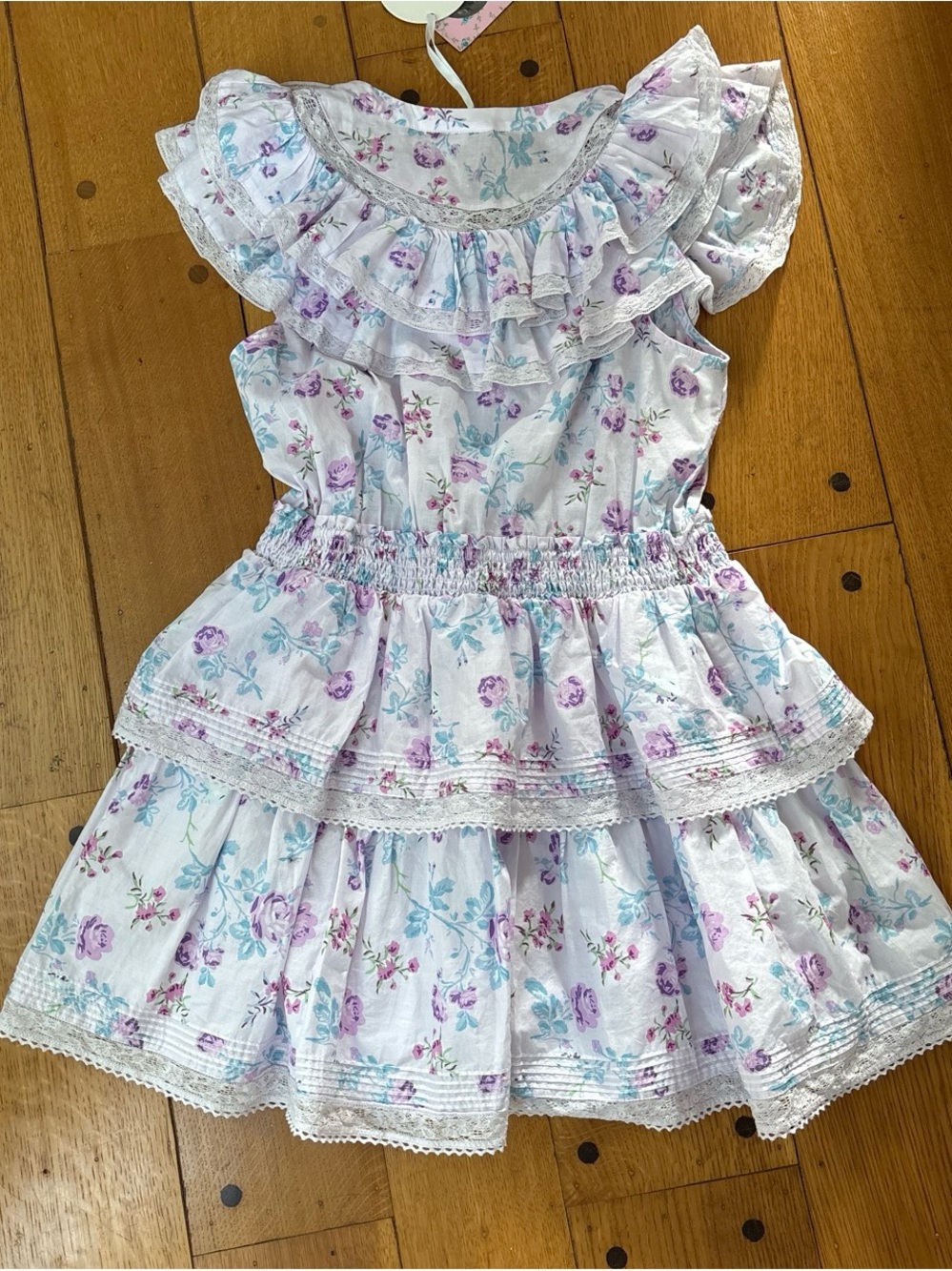 LoveShackFancy Lavender Floral Ruffle Mini Dress - Picture 9 of 11